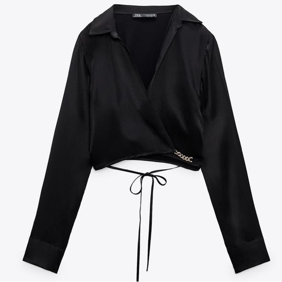 Zara Tops - NWT ZARA SATIN EFFECT WRAP BLOUSE WITH CHAIN DETAILS